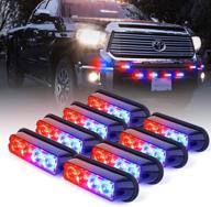 🔴 xprite red & blue 4 led 4w surface mount deck dash grill grille strobe lights warning police light for emergency vehicle - pack of 8 pieces logo