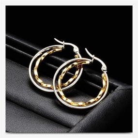 img 1 attached to Sparkling Stainless Two Tone Twisted Circle Earrings: A Must-Have for Girls' Jewelry Collection