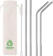 🥤 vehhe metal straws stainless steel straws drinking straws reusable - 10.5" ultra long 4 + 1 - w/cleaning brush for yeti rtic sic ozark trail tumblers (2 straight,2 bent,1 brush) - eco-friendly & durable reusable metal straws logo