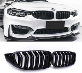 img 4 attached to SNA F32 Kidney Grill for BMW 4 Series F32 F33 F36 (2014-2019) F82 M4 F80 M3 (2015-2019) - Black ABS Grille with Double Slats, Set of 2