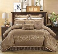 👑 chic home 9 piece como decorator gold jacquard fabric bedroom comforter set - king size logo