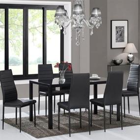 img 2 attached to 💎 Elegant Modern Glass Dining Table Set - Anti Dirt - Black - 7 Piece - IDS Online MLM-17429-6-BK-SET