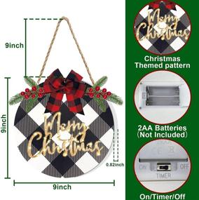 img 3 attached to 9-Inch Prelit Merry Christmas Wreath Sign with Lights Timer for Front Door Xmas Decor - Battery Powered Buffalo Plaid Wooden Sign - Hanging Porch Window Wall Christmas Decoration for Outdoor and Indoor Home Use