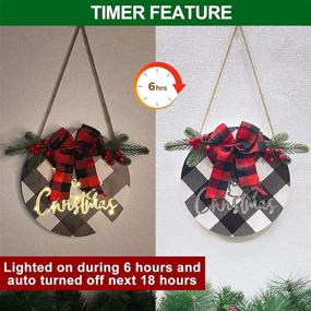 img 1 attached to 9-Inch Prelit Merry Christmas Wreath Sign with Lights Timer for Front Door Xmas Decor - Battery Powered Buffalo Plaid Wooden Sign - Hanging Porch Window Wall Christmas Decoration for Outdoor and Indoor Home Use