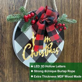 img 2 attached to 9-Inch Prelit Merry Christmas Wreath Sign with Lights Timer for Front Door Xmas Decor - Battery Powered Buffalo Plaid Wooden Sign - Hanging Porch Window Wall Christmas Decoration for Outdoor and Indoor Home Use