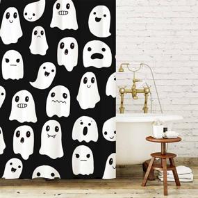 img 3 attached to SHENGJUN Spooky Cute Funny Cartoon Ghosts Shower Curtain - Halloween Decor with 72x72 Inches Fabric, Ideal for Trick or Treat Bathrooms - Includes 12 Hooks