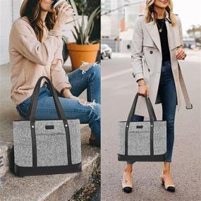 img 3 attached to 👜 Водоотталкивающая сумка-тоут из холста для женщин, с большим вместительным плечевым ремнем - подходит для ноутбука размером 15,6 дюйма