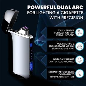 img 3 attached to 🔥 Vano Silver USB Rechargeable Electric Lighter - Dual Arc Plasma with Touch Sensor for Rapid Ignition - Flameless, Splashproof, and Windproof - Eco-Friendly