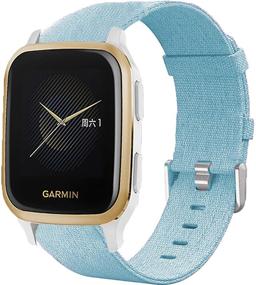 img 3 attached to Comfortable and Stylish: Youkei Breathable Nylon Woven Fabric Band for Garmin Venu Sq Smartwatch (Blue)