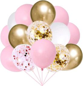 img 4 attached to 🎈 Комплект розовых, золотых и белых воздушных шаров (60 штук) - шары диаметром 12 дюймов, изготовленные из латекса, в розовом, золотом и с конфетти - идеально подходят для декора на день рождения, детского праздника, свадьбы, помолвки или Дня Святого Валентина.