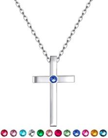 img 4 attached to 💎 Stunning Birthstone Tiny Cross Pendant Necklace: A Perfect Birthday Gift for Women – XOYOYZU Fashion Jewelry