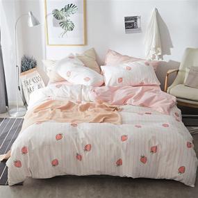 img 4 attached to AOJIM 100% Cotton Women's/Girl's Duvet Cover Cute Quilt Cover Kawaii Strawberry Bedding Set 3 PCS - Queen Size Comforter Cover with 2 Pillowcases - Valuable Gift for Baby Teens Adults - Queen (No Comforter Included)