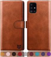 📱 suanpot samsung galaxy a71 5g leather wallet case with rfid card holder - shockproof flip folio book cover for men & women (non 4g version) - light brown logo