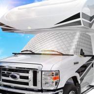 🚐 bougerv rv windshield window snow cover for class c ford e450 1997-2022: ultimate protection for motorhome windshield in harsh winter conditions with mirror cutouts and 4 layers for enhanced durability - silver logo