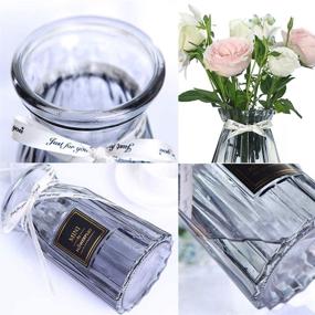 img 1 attached to 🏢 Set of 3 Grey Glass Vases for Flower Arrangements – 6" Size, Ideal for Office, Home, Weddings, Events, Bookshelf, and Desktop Decor