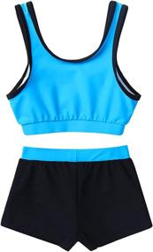 img 3 attached to 👙 Agoky Girls' Summer Tankini Swimsuit with Boyshorts - Racerback Top Swimwear for Kids