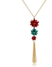 img 4 attached to 🎄 CEALXHENY Festive Bow Pendant Necklace for Women - Elegant Chain Tassel Long Necklace for Girls, Perfect for Christmas