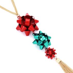 img 2 attached to 🎄 CEALXHENY Festive Bow Pendant Necklace for Women - Elegant Chain Tassel Long Necklace for Girls, Perfect for Christmas