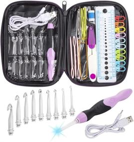 img 4 attached to 🧶 BCMRUN LED Crochet Hooks Set - 9 Interchangeable Heads - Light Up Knitting Needles - Weave Sewing Tool Accessories with Case in Purple