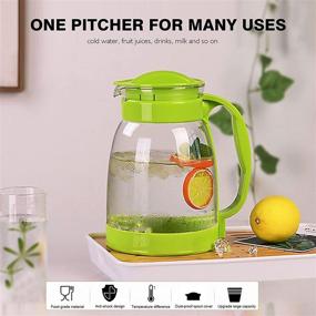 img 2 attached to Shopwithgreen 68oz Glass Iced Tea Pitcher: Heat Resistant with Lid and Sprout - Perfect for Beverages, Lemonade, Juice, Coffee, and more (Green)