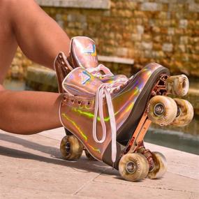 img 1 attached to FoxySkate Roller Skates: Shiny Double Row 4-Wheel Adjustable Skates for Women and Men, Indoor & Outdoor Use, Girls' Sizes 7-10 US