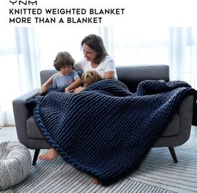 img 3 attached to 🛌 YnM Knitted Weighted Blanket - Handmade Chunky Knit Throw for Quality Sleep, Stress Relief, and Home Décor (Navy, 60''x80'' 15lbs) - Perfect for Individuals (~140lb) on Twin/Full Beds