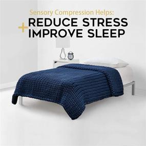 img 1 attached to 🛌 YnM Knitted Weighted Blanket - Handmade Chunky Knit Throw for Quality Sleep, Stress Relief, and Home Décor (Navy, 60''x80'' 15lbs) - Perfect for Individuals (~140lb) on Twin/Full Beds