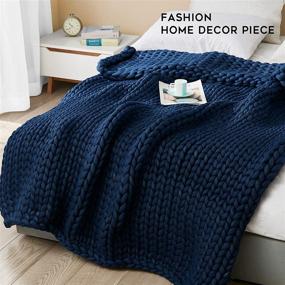 img 2 attached to 🛌 YnM Knitted Weighted Blanket - Handmade Chunky Knit Throw for Quality Sleep, Stress Relief, and Home Décor (Navy, 60''x80'' 15lbs) - Perfect for Individuals (~140lb) on Twin/Full Beds