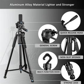 img 1 attached to 📷 62-Inch Lightweight Aluminum Camera Tripod with Carry Bag - Ideal for Canon, DSLR, SRL, Phone Tripod Mount, Live Streaming, Vlogging - Max Load Capacity 6.6 LB - Includes Bluetooth Remote Shutter