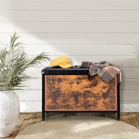 img 2 attached to 🪑 VINGLI Industrial Storage Bench Chest Ottoman with Padded Seat - Flip Top Storage for Living Room, Bedroom, Toddler Room, Entryway - 31.5" L x 15.7" W x 19.7" H