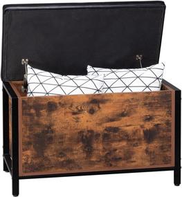 img 3 attached to 🪑 VINGLI Industrial Storage Bench Chest Ottoman with Padded Seat - Flip Top Storage for Living Room, Bedroom, Toddler Room, Entryway - 31.5" L x 15.7" W x 19.7" H