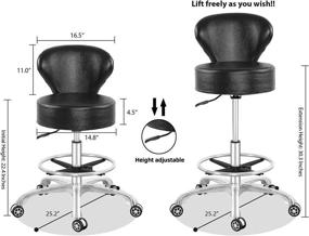 img 3 attached to 🪑 Adjustable Hydraulic Rolling Stool Desk Chair with Backrest and Footrest - Heavy Duty for Office, Kitchen, Medical, Dentist Shop, and Home Use