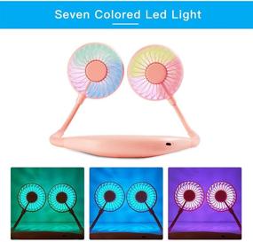 img 3 attached to 🌬️ Portable Neck Fan with Rechargeable Battery - Upgraded Version USB Neckband Fan with 2000mAh Battery, Dual 360° Rotation, 3 Speed Levels, Color Changing LED, Low Noise - Perfect for Sports, Office, and Outdoor Use (Pink)