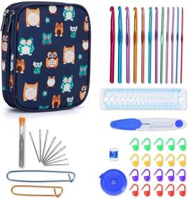 img 4 attached to 🦉 Teamoy Aluminum Crochet Hooks Set, Knitting Needle Kit with Organizer Carrying Case, 12pcs Hooks Range 2mm to 8mm, Complete Accessories, Easy-to-Carry Design, Owls Theme