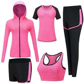 img 4 attached to ZETIY Women's 5pcs Sport Suits for Fitness, Yoga, Running: Enhanced Athletic Tracksuits