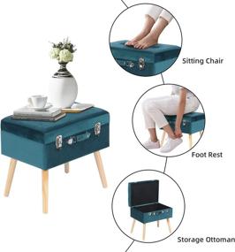 img 1 attached to 🛋️ Teal Velvet Rectangular Tufted Storage Ottoman: Chic Mid Century Modern Foot Stool with Upholstered Pad for Living Room, Bedroom, and Vanity