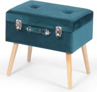 🛋️ teal velvet rectangular tufted storage ottoman: chic mid century modern foot stool with upholstered pad for living room, bedroom, and vanity logo