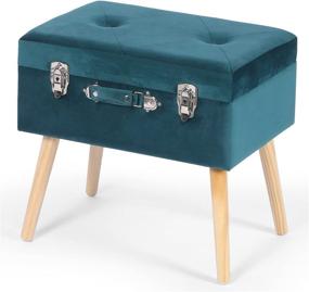 img 4 attached to 🛋️ Teal Velvet Rectangular Tufted Storage Ottoman: Chic Mid Century Modern Foot Stool with Upholstered Pad for Living Room, Bedroom, and Vanity