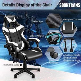 img 1 attached to 🕹️ White Gaming Chair by Soontrans: Ergonomic Gamer Chair, Racing Game Chair with Adjustable High-Back, Headrest, and Lumbar Support – PC Computer Chair in Polar White