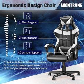 img 3 attached to 🕹️ White Gaming Chair by Soontrans: Ergonomic Gamer Chair, Racing Game Chair with Adjustable High-Back, Headrest, and Lumbar Support – PC Computer Chair in Polar White