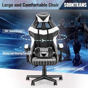 img 2 attached to 🕹️ White Gaming Chair by Soontrans: Ergonomic Gamer Chair, Racing Game Chair with Adjustable High-Back, Headrest, and Lumbar Support – PC Computer Chair in Polar White