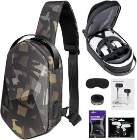 img 4 attached to 🎒 Oculus Quest 2 Case - SARLAR Hard Chest & Shoulder Backpack for Carrying Basic and Elite Version VR Gaming Headset and Touch Controllers Accessories, Bundle with In-Ear Headphones & Lens Protective Cover