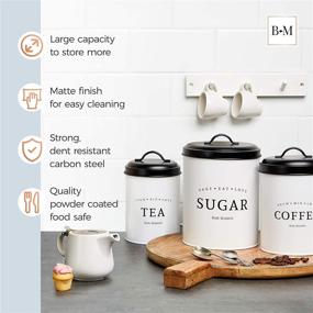 img 2 attached to 🏡 Baie Maison Large Kitchen Canisters Set of 3 - Rustic Farmhouse Style Decor for Kitchen Counter - Metal Jars for Coffee, Tea, and Sugar