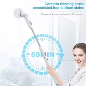 img 2 attached to REEXBON Electric Cordless Spin Scrubber for Tile, Bathroom, Bathtub, Kitchen, Wall - Power Shower Scrubber with Extension Handle & 3 Replaceable Cleaning Brushes