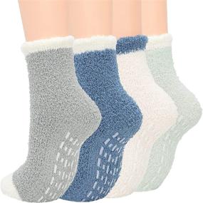 img 4 attached to 🧦 Womens Winter Fluffy Sleep Socks: Fleece, Fuzzy, Athletic, and Cozy