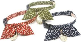 img 2 attached to 🐇 PetSoKoo Unique Japan Style Bunny Ears Scarf Bowtie Breakaway Cat Collar with Bell and Coin Charm - 100% Cotton - For Male and Female Cats