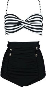 img 4 attached to 👙 COCOSHIP Vintage High-Waisted Button Swimwear for Women's Fashion