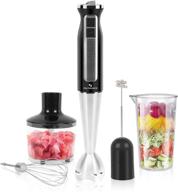 soltronics 5-in-1 immersion hand blender, 8-speed 500w stick blender with 860ml food grinder, 600ml container, milk frother, egg whisk - ideal for pureeing infant food, smoothies, sauces, soups - black logo