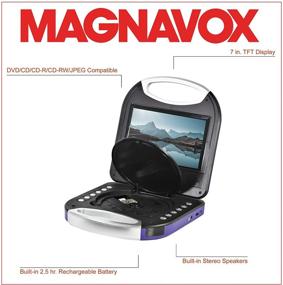 img 3 attached to Переносной DVD/CD-плеер Magnavox MTFT750-PL, 7-дюймовый TFT-дисплей, фиолетовый, пульт дистанционного управления, автомобильный адаптер, аккумулятор с возможностью зарядки, разъем для наушников, встроенные динамики.