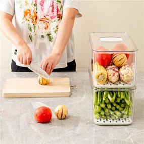 img 3 attached to 🥦 SANNO Produce Saver Fridge Organizer Bins with Lids & Removable Drain Tray - Stackable Food Storage Containers for Kitchen, Refrigerator, Freezer - Set of 2